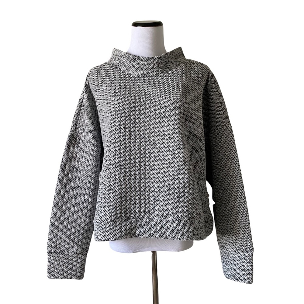 WORKSHOP Sz XL Black White Chevron Print Ribbed Knitted Mock Neck Sweatshirt
